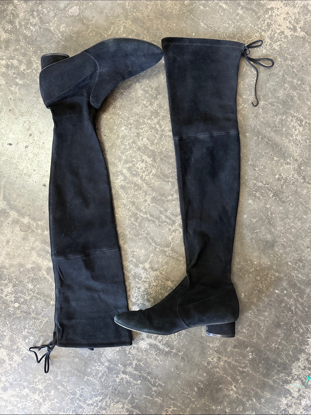 Stuart Weitzman Black Over-the-Knee Suede Boots with Back Tie